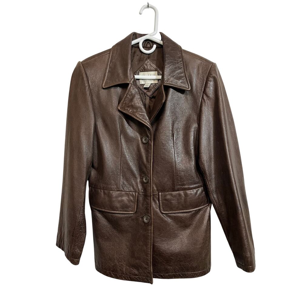 Valerie Stevens Brown Genuine Leather Blazer Jacket Women Small Y2K